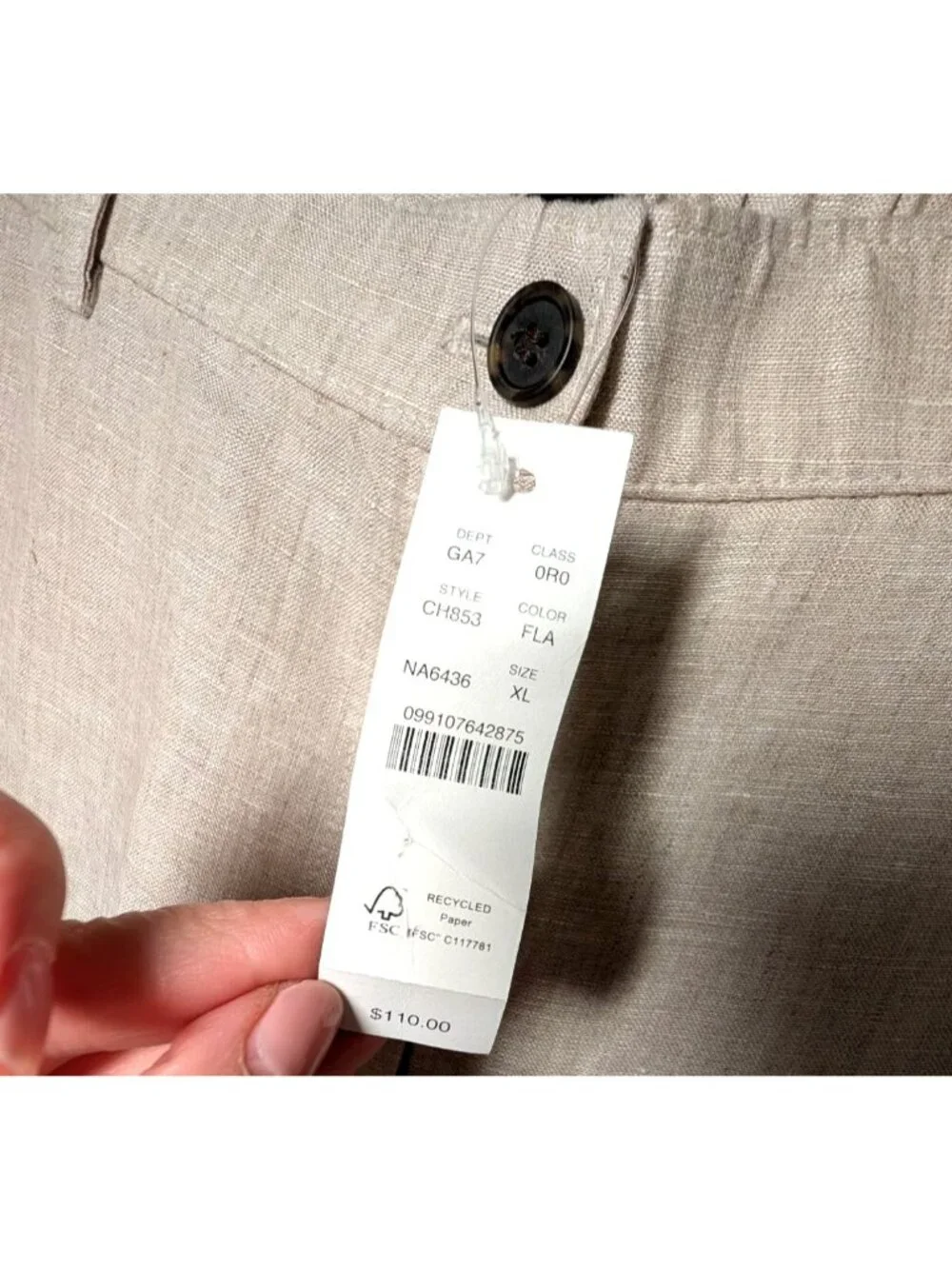 NEW J. Crew Harbor Pant in Natural Linen, Women Size XL
